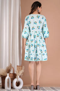 Cotton Printed Sefley Embroidery Short Dress-1