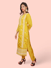 Yellow Embroidered Organza Suit-1