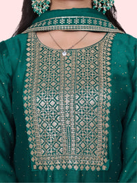 Dark Green Embroidered Straight Suit Set-3