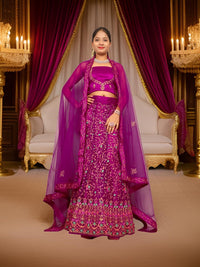 Semi-Stitched Lehenga with Embroidery & Zari Thread Work by Shreekama